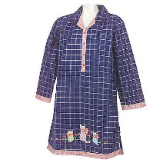 Stan Herman Plaid Flannel Cats on Parade Nightshirt - Picture 1 of 5